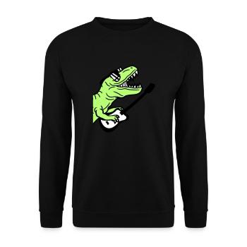 DJ Dino T-Rex Dinosaurier Gitarre Spielen Party - Unisex Pullover - Schwarz - Vorne - Alina (178cm) & Michal (187cm)