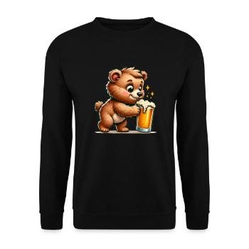 Cute Bear Drinking Beer - Unisex Pullover - Schwarz - Vorne - Alina (178cm) & Michal (187cm)
