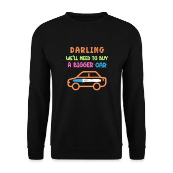 Schwangerschaftsbenachrichtigung - Neuwagen - Unisex Pullover - Schwarz - Vorne - Alina (178cm) & Michal (187cm)