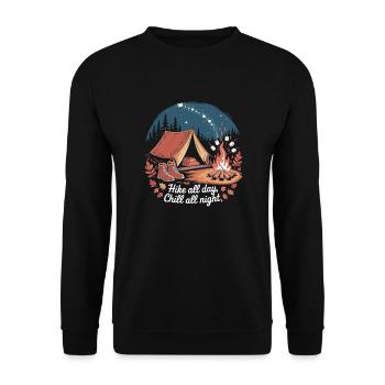 Hike All Day, Chill All Night – Camping Adventure - Unisex Sweatshirt - black - Front - Alina (178cm) & Michal (187cm)