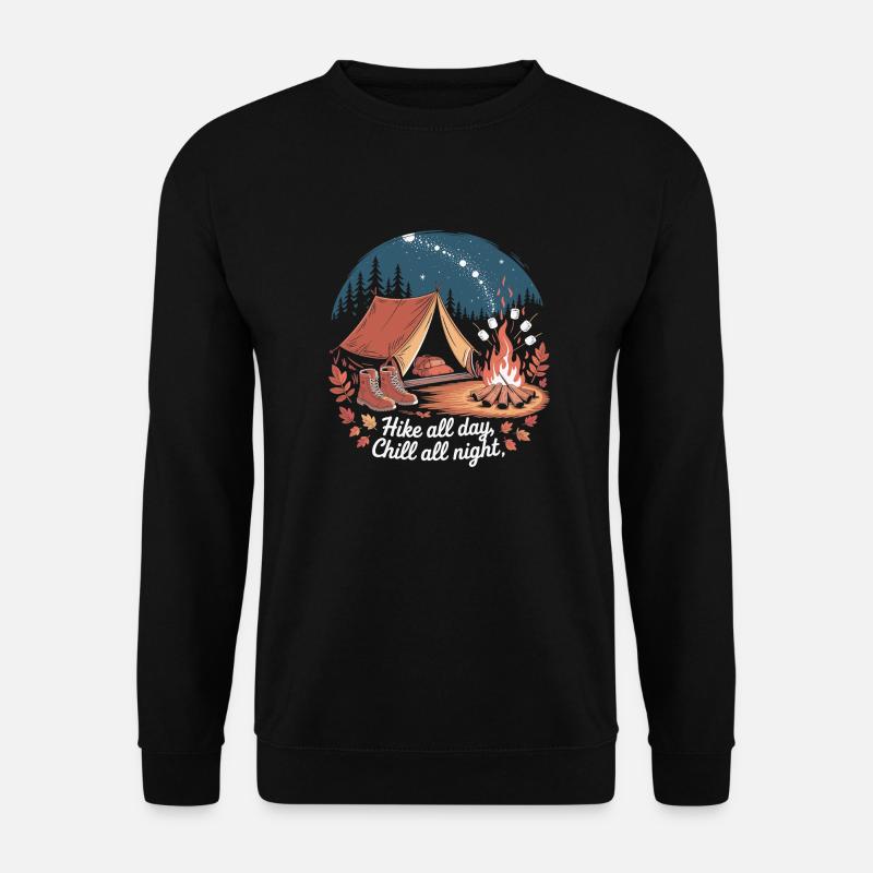 Hike All Day, Chill All Night – Camping-Abenteuer - Unisex Pullover - Schwarz