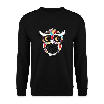 Eule (Bunt, abstrakt) - Unisex Pullover - Schwarz - Vorne - Alina (178cm) & Michal (187cm)