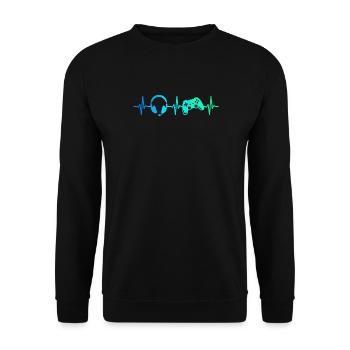 Gamer Herzschlag Gaming Controller Gamepad Headset - Unisex Pullover - Schwarz - Vorne - Alina (178cm) & Michal (187cm)