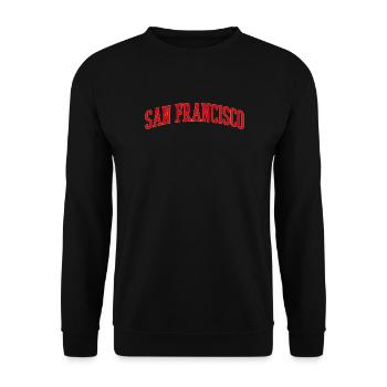San Francisco Bogen Schriftzug - Unisex Pullover - Schwarz - Vorne - Alina (178cm) & Michal (187cm)