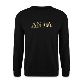 ANJA Name mit Blumen geschmückt - Unisex Pullover - Schwarz - Vorne - Alina (178cm) & Michal (187cm)
