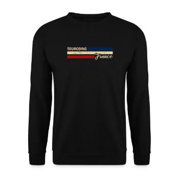 France - Tourcoing - Frankreich - Flagge - Streife - Unisex Pullover - Schwarz - Vorne - Alina (178cm) & Michal (187cm)