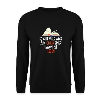 Bücherwurm Leseratte Buch Lesen - Unisex Pullover - Schwarz - Vorne - Alina (178cm) & Michal (187cm)