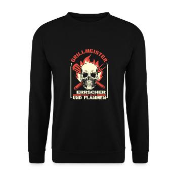 Grillen Grillmeister BBQ - Unisex Pullover - Schwarz - Vorne - Alina (178cm) & Michal (187cm)