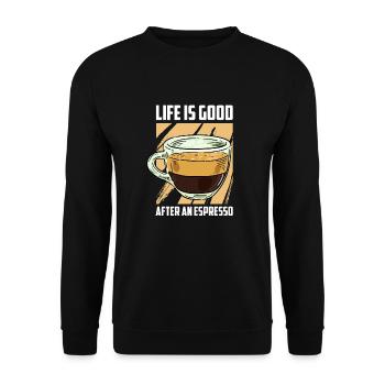Kaffee Espresso Leben - Unisex Pullover - Schwarz - Vorne - Alina (178cm) & Michal (187cm)