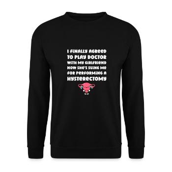Hysterektomie Komisch - Unisex Pullover - Schwarz - Vorne - Alina (178cm) & Michal (187cm)