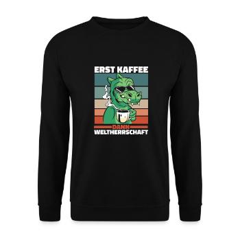 Dinosaurier Kaffee Sonnenbrille - Unisex Pullover - Schwarz - Vorne - Alina (178cm) & Michal (187cm)