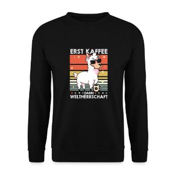 Lama Llama Kaffee-Sonnenbrille - Unisex Pullover - Schwarz - Vorne - Alina (178cm) & Michal (187cm)