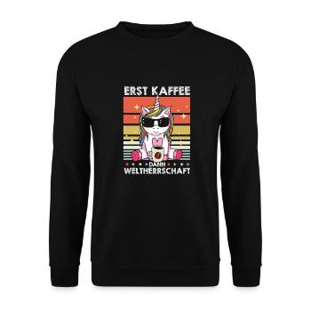 Einhorn Unicorn Sonnenbrille Kaffee - Unisex Pullover - Schwarz - Vorne - Alina (178cm) & Michal (187cm)