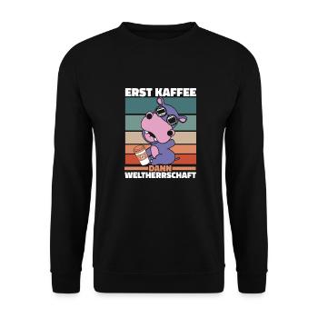 Nilpferd Flusspferd Kaffee Sonnenbrille - Unisex Pullover - Schwarz - Vorne - Alina (178cm) & Michal (187cm)