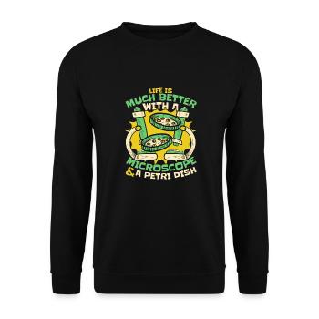Biologie Biologe Mikroskop Molekularbiologe - Unisex Pullover - Schwarz - Vorne - Alina (178cm) & Michal (187cm)
