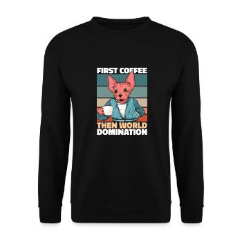 Sphynx Katze Kaffee - Unisex Pullover - Schwarz - Vorne - Alina (178cm) & Michal (187cm)