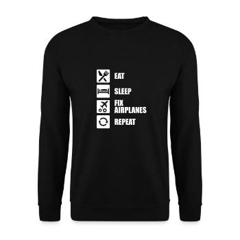 Flugzeug Mechaniker Eat Sleep Fix Airplanes - Unisex Pullover - Schwarz - Vorne - Alina (178cm) & Michal (187cm)