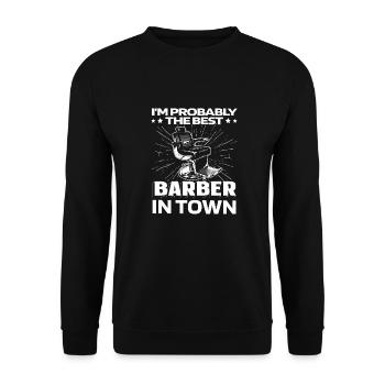 Barber Barbershop Chair - Unisex Sweatshirt - black - Front - Alina (178cm) & Michal (187cm)