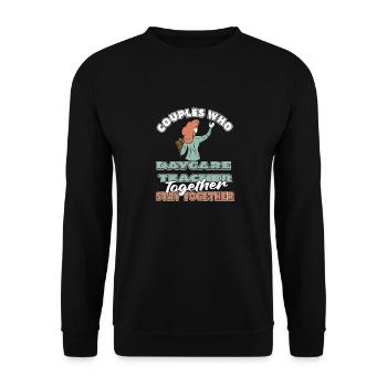 Erzieherin Kindergärtnerin Tagesmutter Paar - Unisex Pullover - Schwarz - Vorne - Alina (178cm) & Michal (187cm)