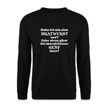 Sehe ich wie eine Bratwurst aus? Oder wieso Senf - Unisex Pullover - Schwarz - Vorne - Alina (178cm) & Michal (187cm)