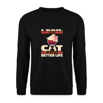 Sailing Sailor Sailboat Cat - Unisex Sweatshirt - black - Front - Alina (178cm) & Michal (187cm)