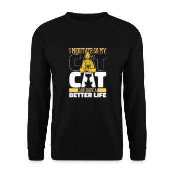 Meditation Meditieren Katze - Unisex Pullover - Schwarz - Vorne - Alina (178cm) & Michal (187cm)