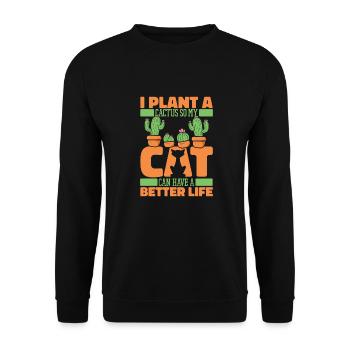 Cactus Garden Cat - Unisex Sweatshirt - black - Front - Alina (178cm) & Michal (187cm)