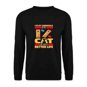Cornhole Sackloch Spiel Katze - Unisex Pullover - Schwarz - Vorne - Alina (178cm) & Michal (187cm)