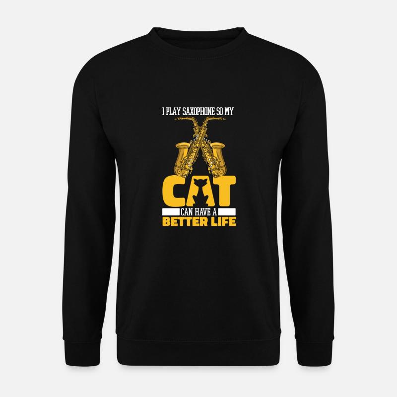 Saxophon Saxofon Katze - Unisex Pullover - Schwarz