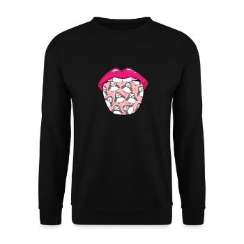 Pinguin Zunge - Unisex Pullover - Schwarz - Vorne - Alina (178cm) & Michal (187cm)
