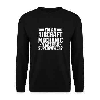 Flugzeug Mechaniker Supermacht - Unisex Pullover - Schwarz - Vorne - Alina (178cm) & Michal (187cm)