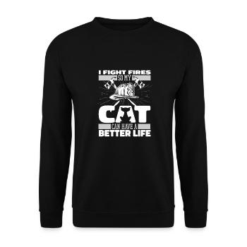 Feuerwehrmann Katze - Unisex Pullover - Schwarz - Vorne - Alina (178cm) & Michal (187cm)