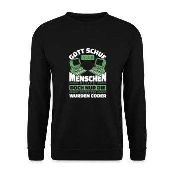 Entwickler Coder Programmierer Gott - Unisex Pullover - Schwarz - Vorne - Alina (178cm) & Michal (187cm)