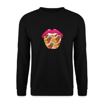 Ananas Zunge - Unisex Pullover - Schwarz - Vorne - Alina (178cm) & Michal (187cm)