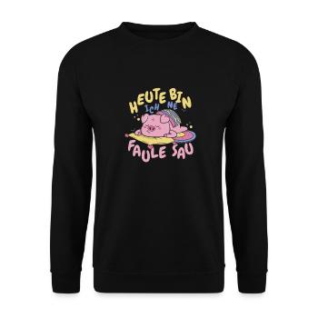 Schwein Schweinebauer Witzig Schwein - Unisex Pullover - Schwarz - Vorne - Alina (178cm) & Michal (187cm)