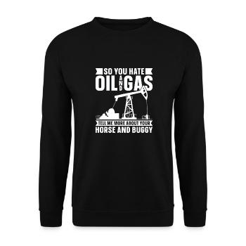 Ölfeld Bohrinsel Sarkastisch - Unisex Pullover - Schwarz - Vorne - Alina (178cm) & Michal (187cm)