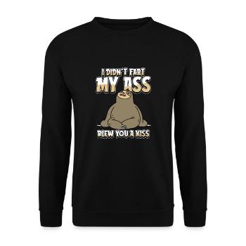 Faultier I Didnt Fart My Butt Blew You A Kiss - Unisex Pullover - Schwarz - Vorne - Alina (178cm) & Michal (187cm)