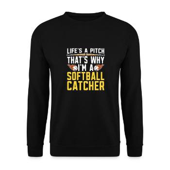 Softball Fänger - Unisex Pullover - Schwarz - Vorne - Alina (178cm) & Michal (187cm)