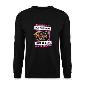 Hornist French Horn Mädchen - Unisex Pullover - Schwarz - Vorne - Alina (178cm) & Michal (187cm)
