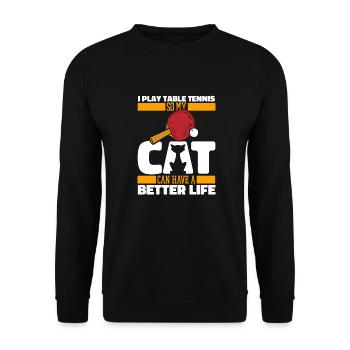 Tischtennis Pingpong Katze - Unisex Pullover - Schwarz - Vorne - Alina (178cm) & Michal (187cm)