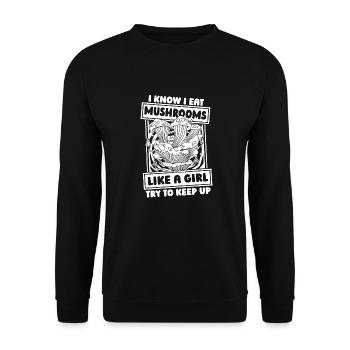 Pilzsammler Pilze - Unisex Pullover - Schwarz - Vorne - Alina (178cm) & Michal (187cm)