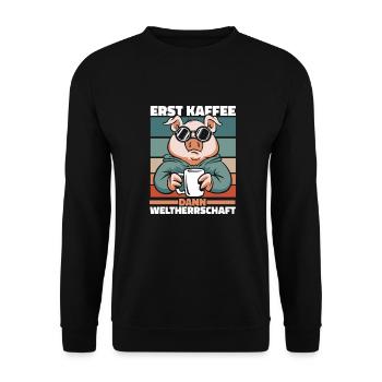 Schwein Schweinebauer Kaffee - Unisex Pullover - Schwarz - Vorne - Alina (178cm) & Michal (187cm)