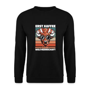 Bison Büffel Kaffee - Unisex Pullover - Schwarz - Vorne - Alina (178cm) & Michal (187cm)
