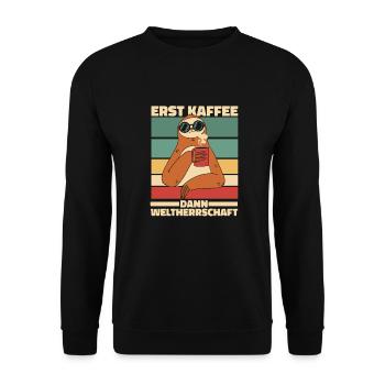 Faultier Kaffee - Unisex Pullover - Schwarz - Vorne - Alina (178cm) & Michal (187cm)