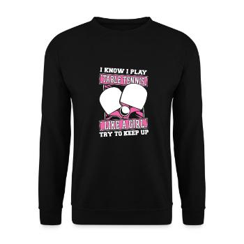 Tischtennis Pingpong Mädchen - Unisex Pullover - Schwarz - Vorne - Alina (178cm) & Michal (187cm)