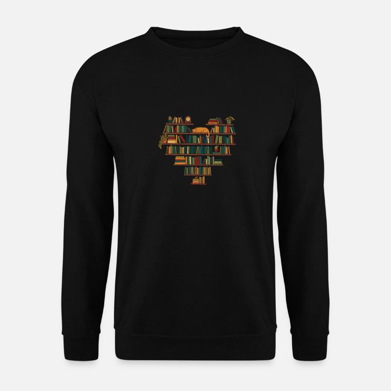 Buch Leseratte Bücherwurm Katze Buch - Unisex Pullover - Schwarz
