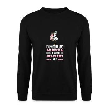 Hebamme Witzig Zukünftige Hebamme - Unisex Pullover - Schwarz - Vorne - Alina (178cm) & Michal (187cm)