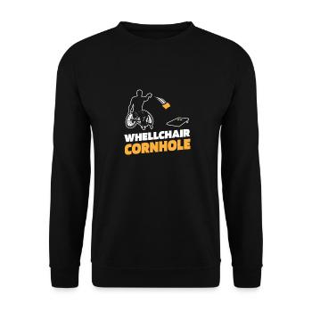 Cornhole Sackloch Spiel Rollstuhl - Unisex Pullover - Schwarz - Vorne - Alina (178cm) & Michal (187cm)