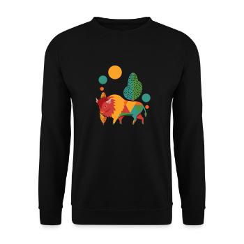 Bison Büffel Bunt - Unisex Pullover - Schwarz - Vorne - Alina (178cm) & Michal (187cm)