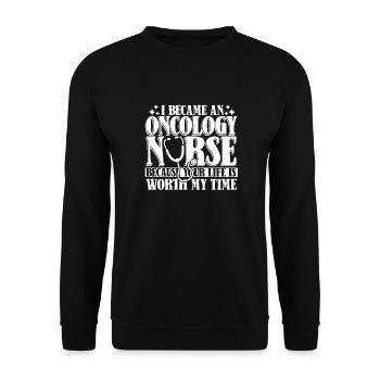Krankenschwester Leben - Unisex Pullover - Schwarz - Vorne - Alina (178cm) & Michal (187cm)